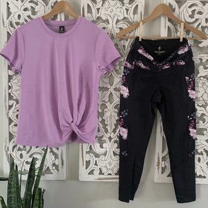 Skechers Womens Small ACTIVEWEAR SET High Waisted 7/8 Floral Leggings Purple Top